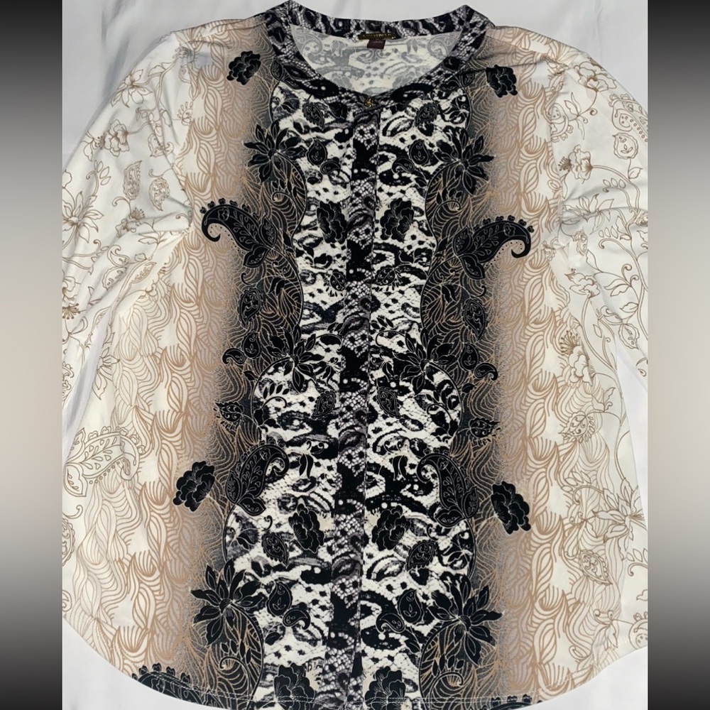 Dana Buchman Patterned Button Down Long Sleeve Bl… - image 4